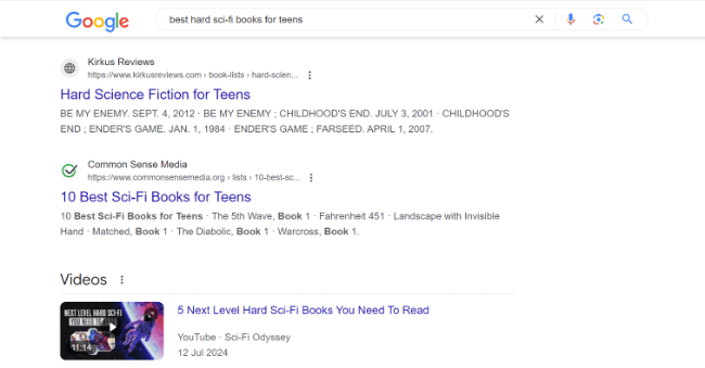 google search for books