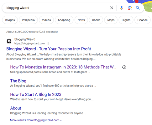 google search sitelinks