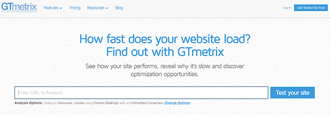 gt metrix homepage