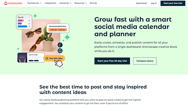 Hootsuite Scheduling Homepage