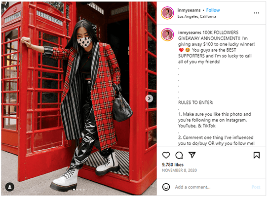 instagram milestone giveaway example