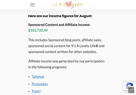 its a lovely life affiliate income