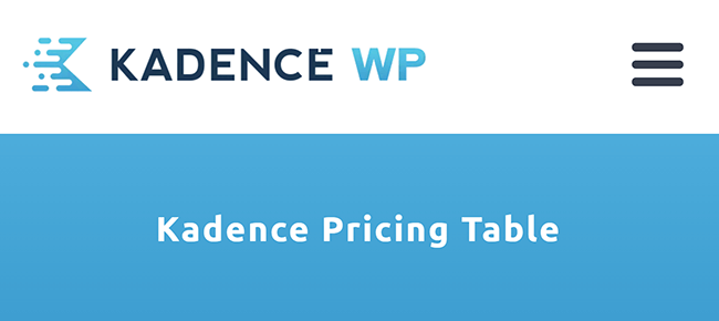 kadence pricing table homepage