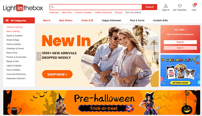 lightinthebox homepage