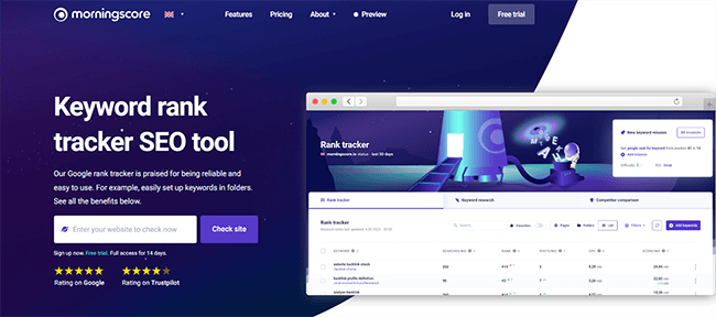 Morningscore Rank Tracker Homepage