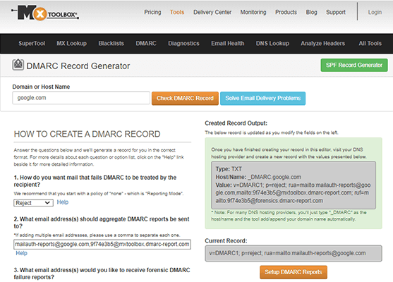 mxtoolbox dmarc generator