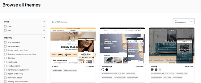 online store free themes
