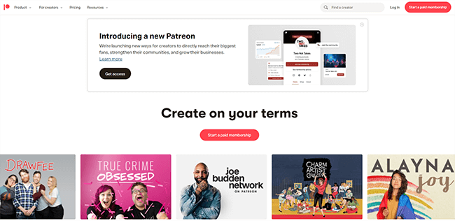 patreon homepage