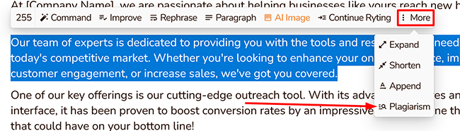 plagiarism checker drop down