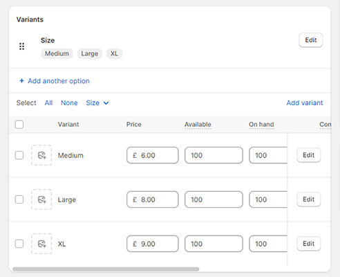 product variants customization