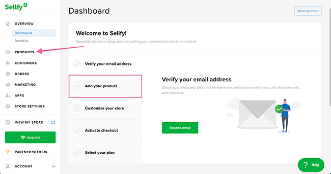 Sellfy dashboard add your product
