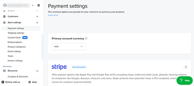 Sellfy - Payment settings