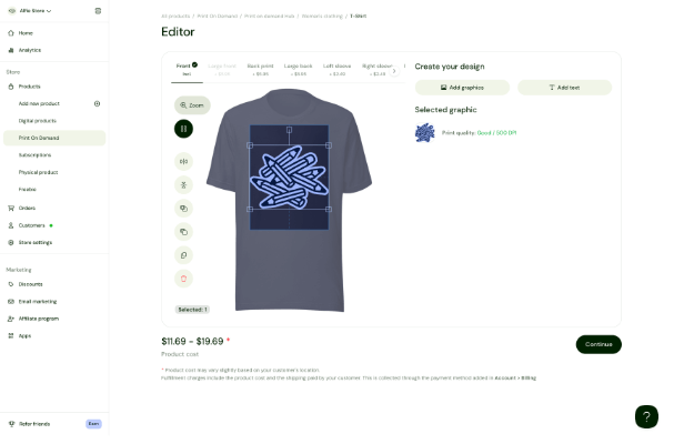 sellfy print on demand editor