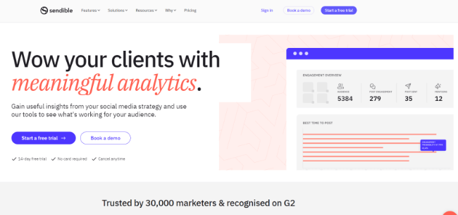 Sendible Analytics Homepage