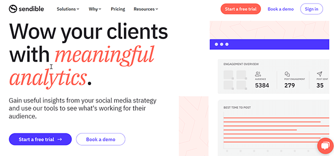Sendible analytics Homepage