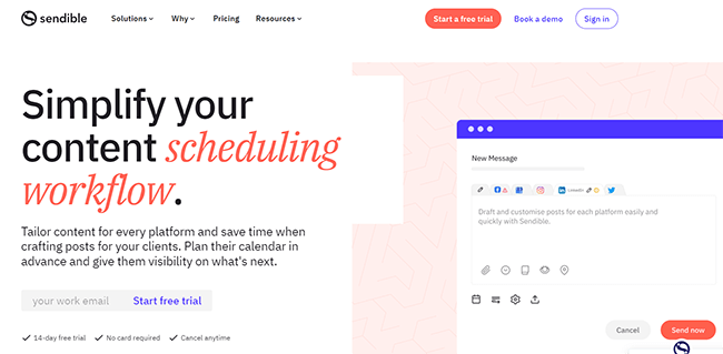 Sendible Scheduling Homepage