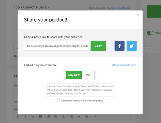 Share product and buy now button
