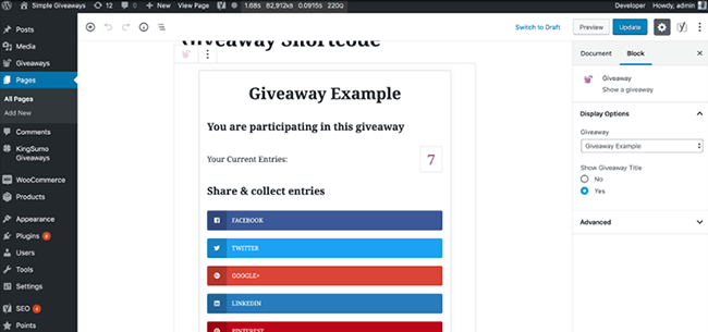 simple giveaways ui