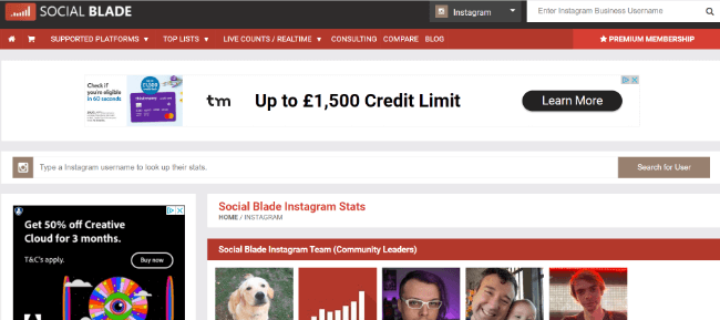 Social Blade Homepage