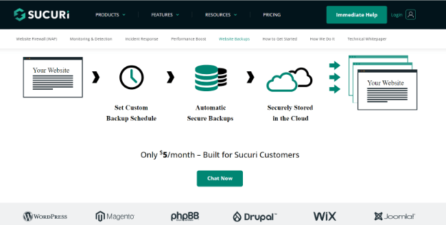 Sucuri Website Backups Homepage.