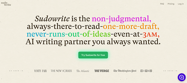 sudowrite homepage