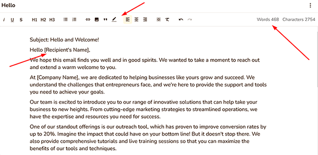 text editor email template