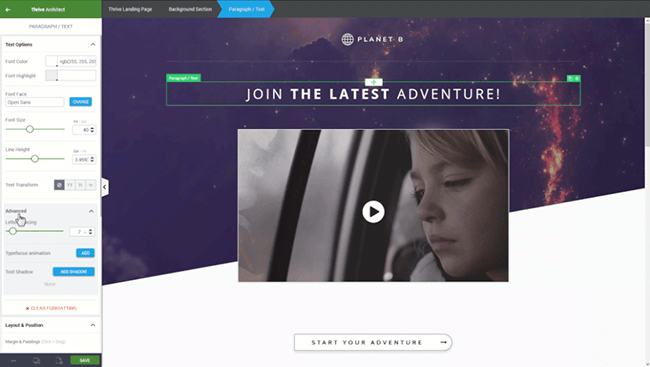 thrive architect editor