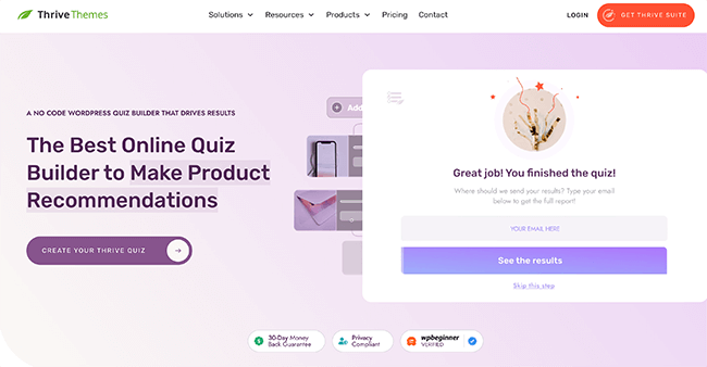 Thrive Quiz Builder Homepage