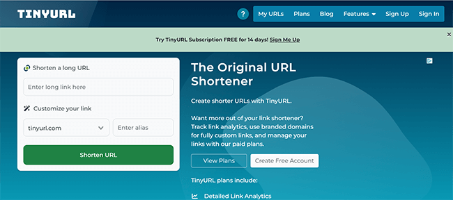 TinyURL Homepage