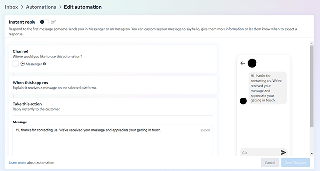 turn on instant replies