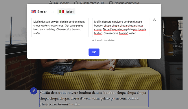 Visual editor translation box