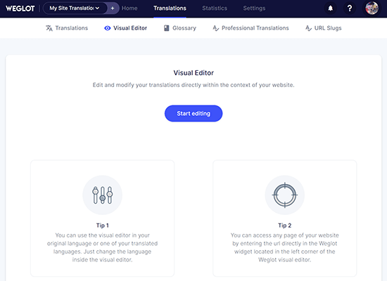 Visual translation editor in weglot