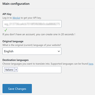 Weglot plugin configuration