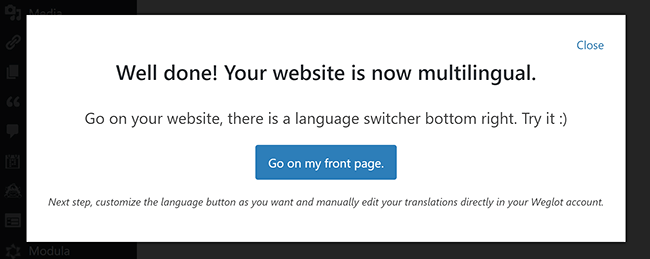 Weglot success message