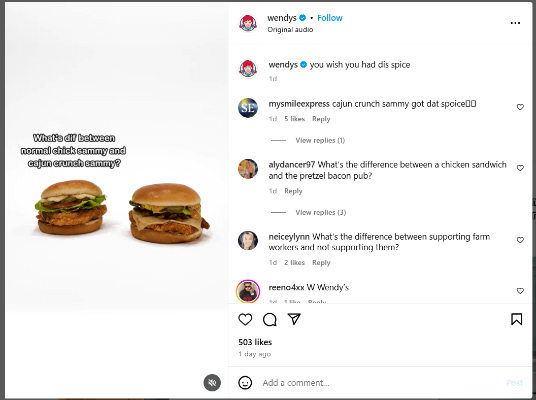 wendys instagram