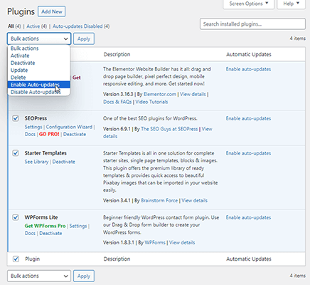 wordpress automatic updates bulk
