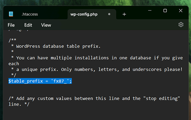 wordpress database prefix