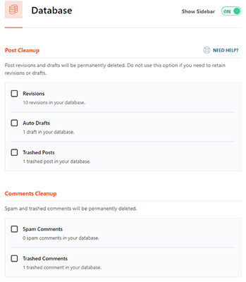 wp rocket database optimization tab