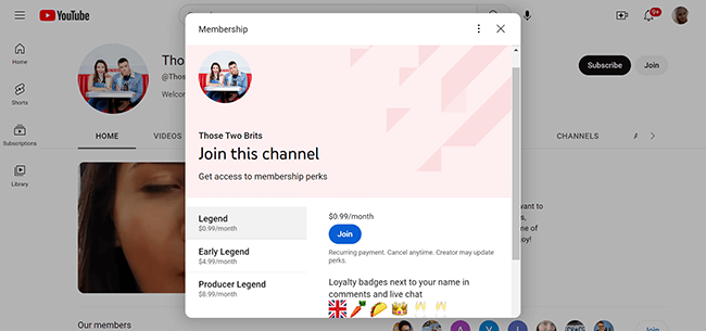 youtube channel memberships